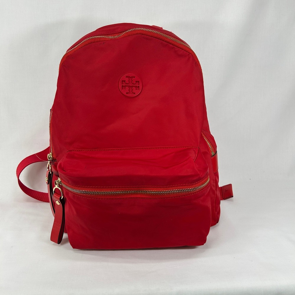 Tory Burch Red Nylon Lightweight Backpack Designer School Travel Bookbag